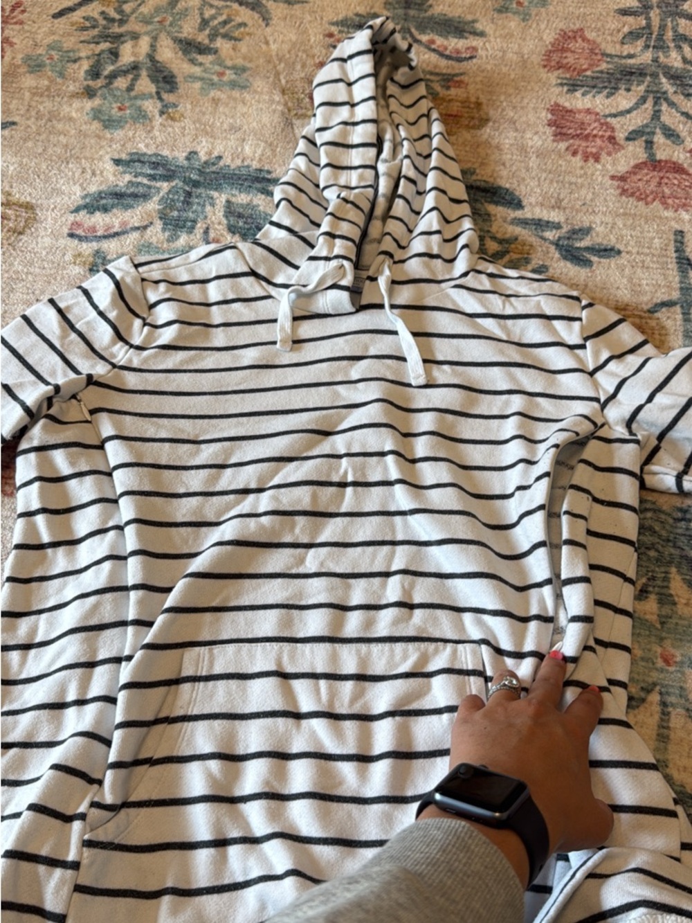 Striped Hooded Nursing Sweatshirt - White with Black Stripes